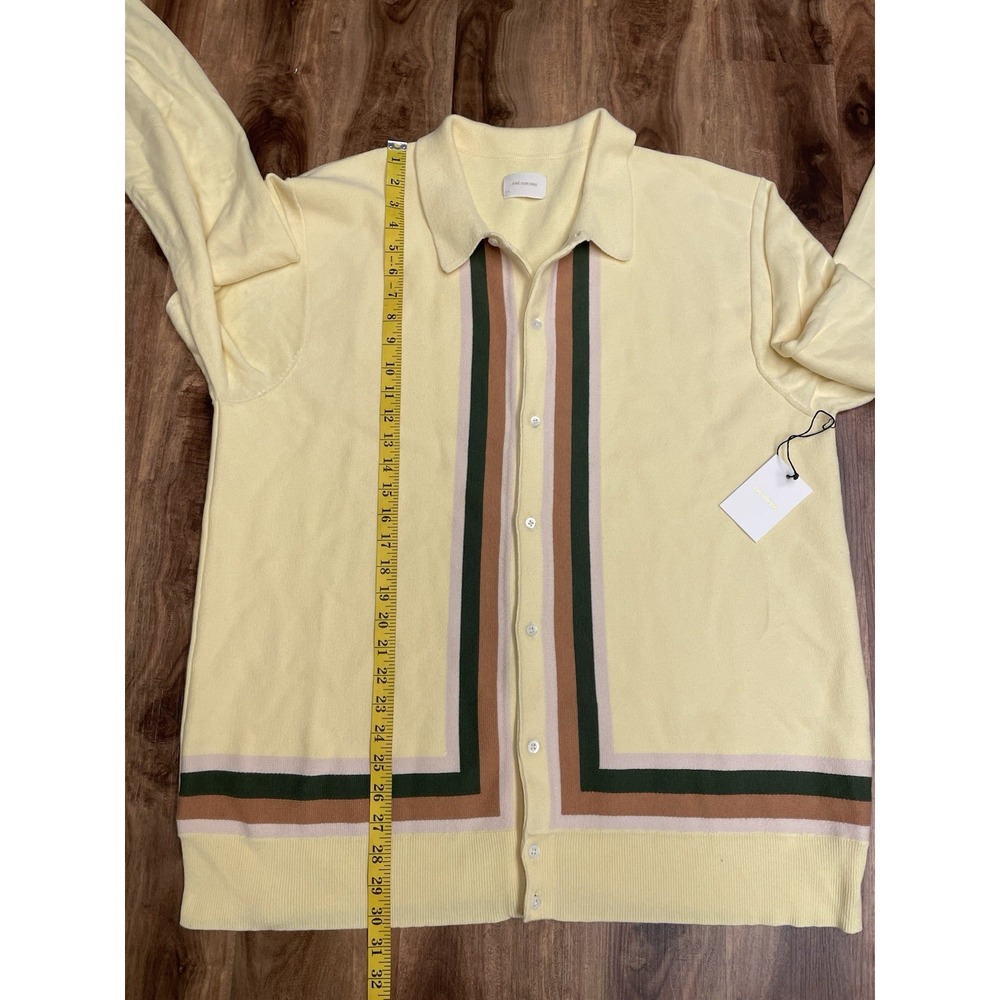 NWT Aimé Leon Dore Yellow Striped Cotton Polo Cardigan Sweater XXL - Picture 5 of 9